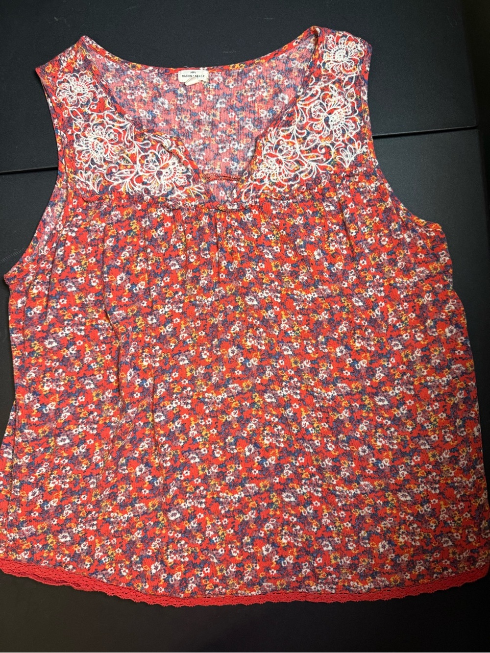 Mason & Belle XL Coral Floral Sleeveless Boho Rayon Tank Top Lace Trim